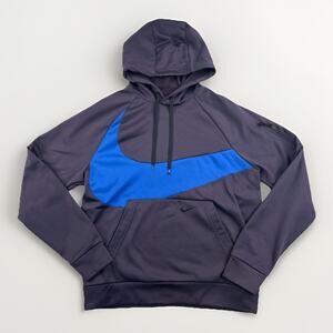 Mens Medium Nike Dark Gray Blue Therma Fit Hoodie Sweatshirt Zippered Arm Pocket
